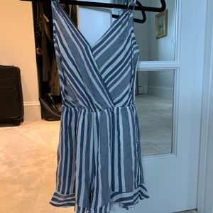 American Eagle blue and white striped romper NWT